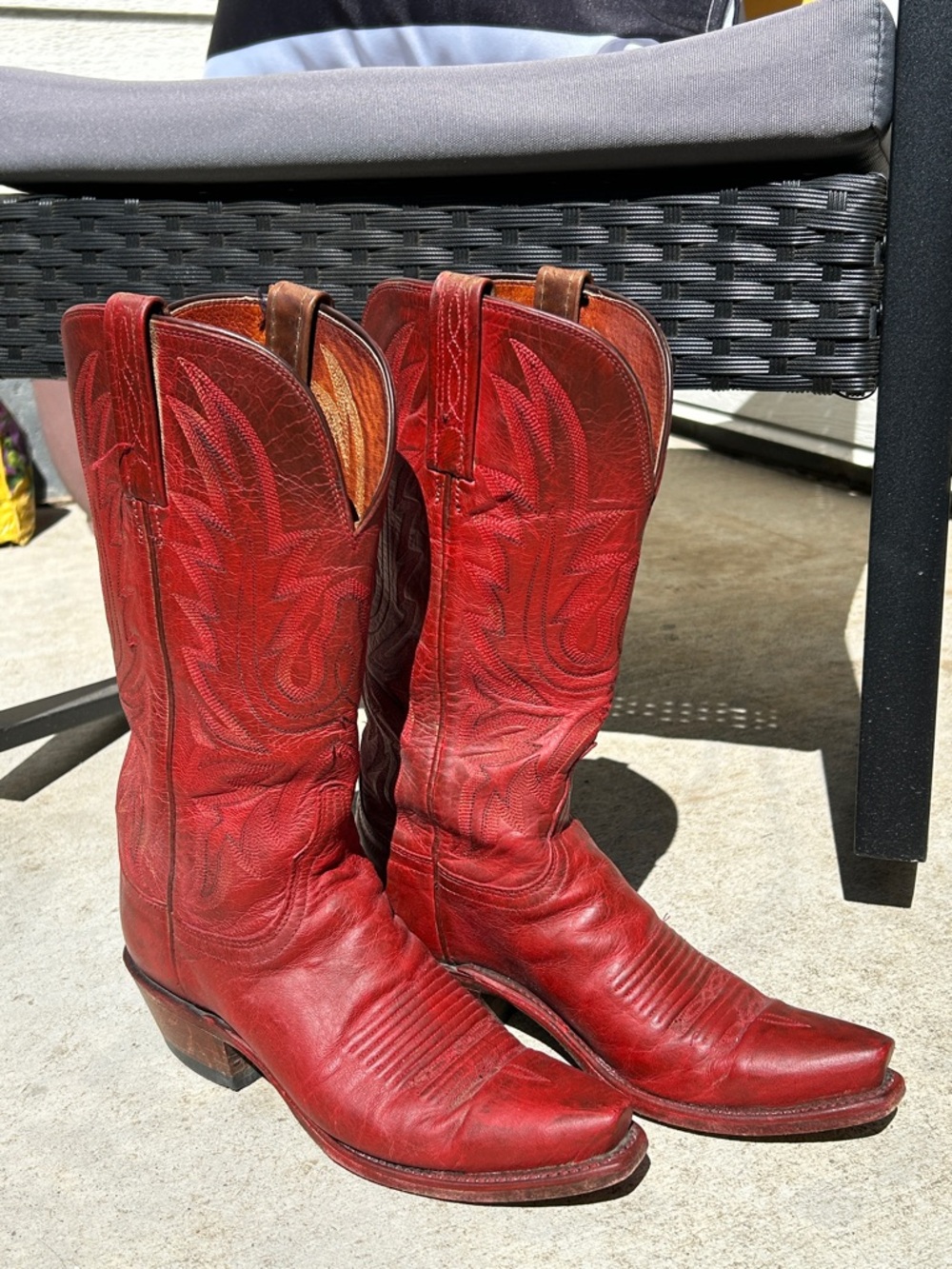 Lucchese Red Leather Western Heeled Boots